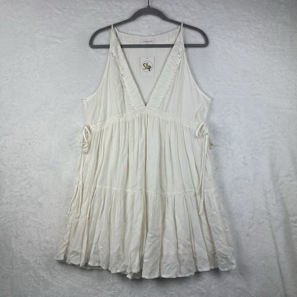 Stolen Hearts Womens‎ Top Shirt Large White sleeveless Side Tie Adjustable Linen - Picture 1 of 16
